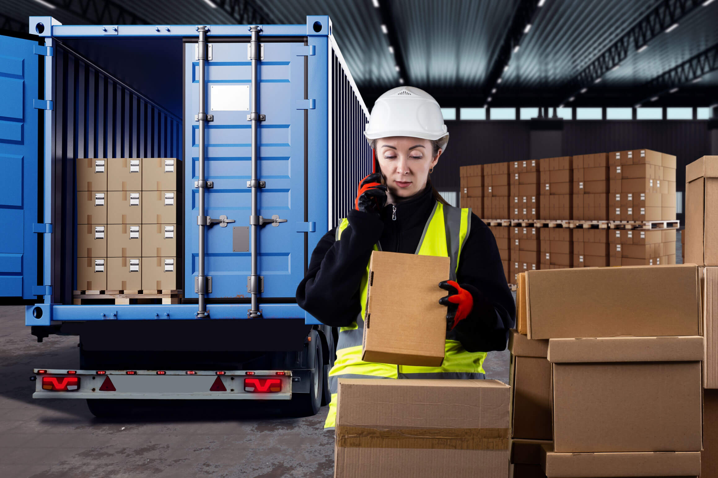 woman in warehouse reviewing an item